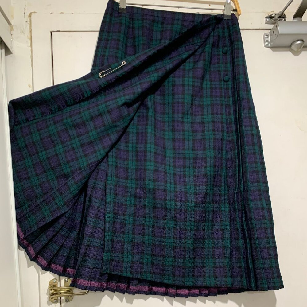 VINTAGE ALJEAN WOOL PLAID PLEATED KILT SKIRTS SIZE 12